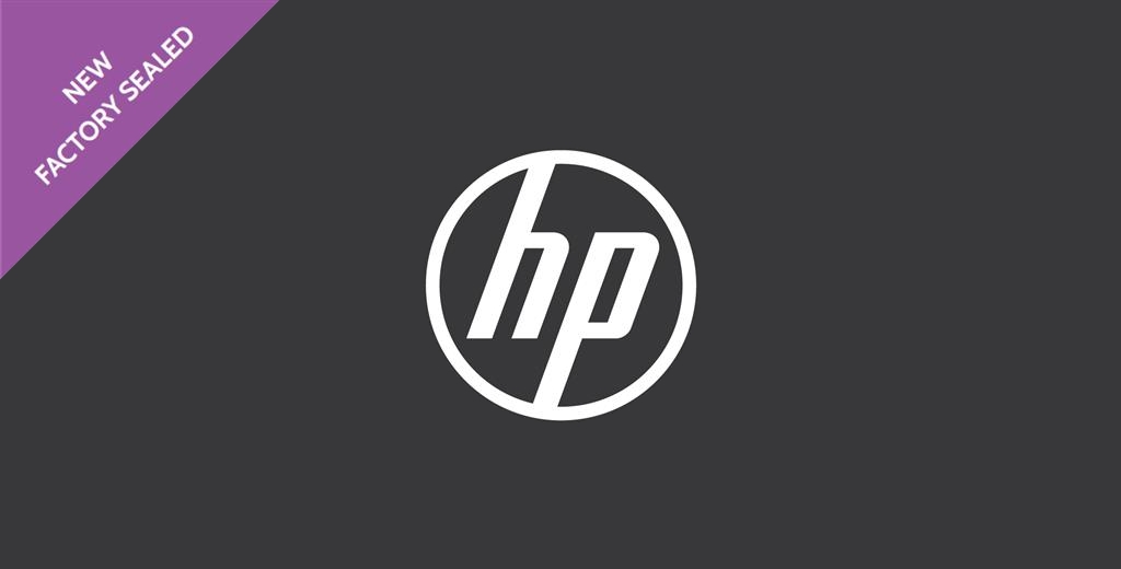 hp-dis1 Das HP-Logo in Weiß mit einem violetten Banner mit der Aufschrift "New Factory Sealed".