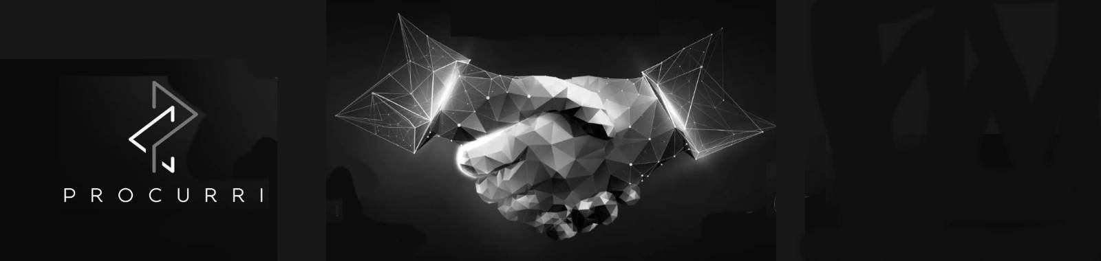 handshake-hero-new Das Procurri-Logo in Schwarz-Weiß befindet sich links von einem Bild zweier sich schüttelnder Hände.